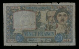 1941 France 20 Francs Note // Science et Travail // Banque de France (P#... - $54.45