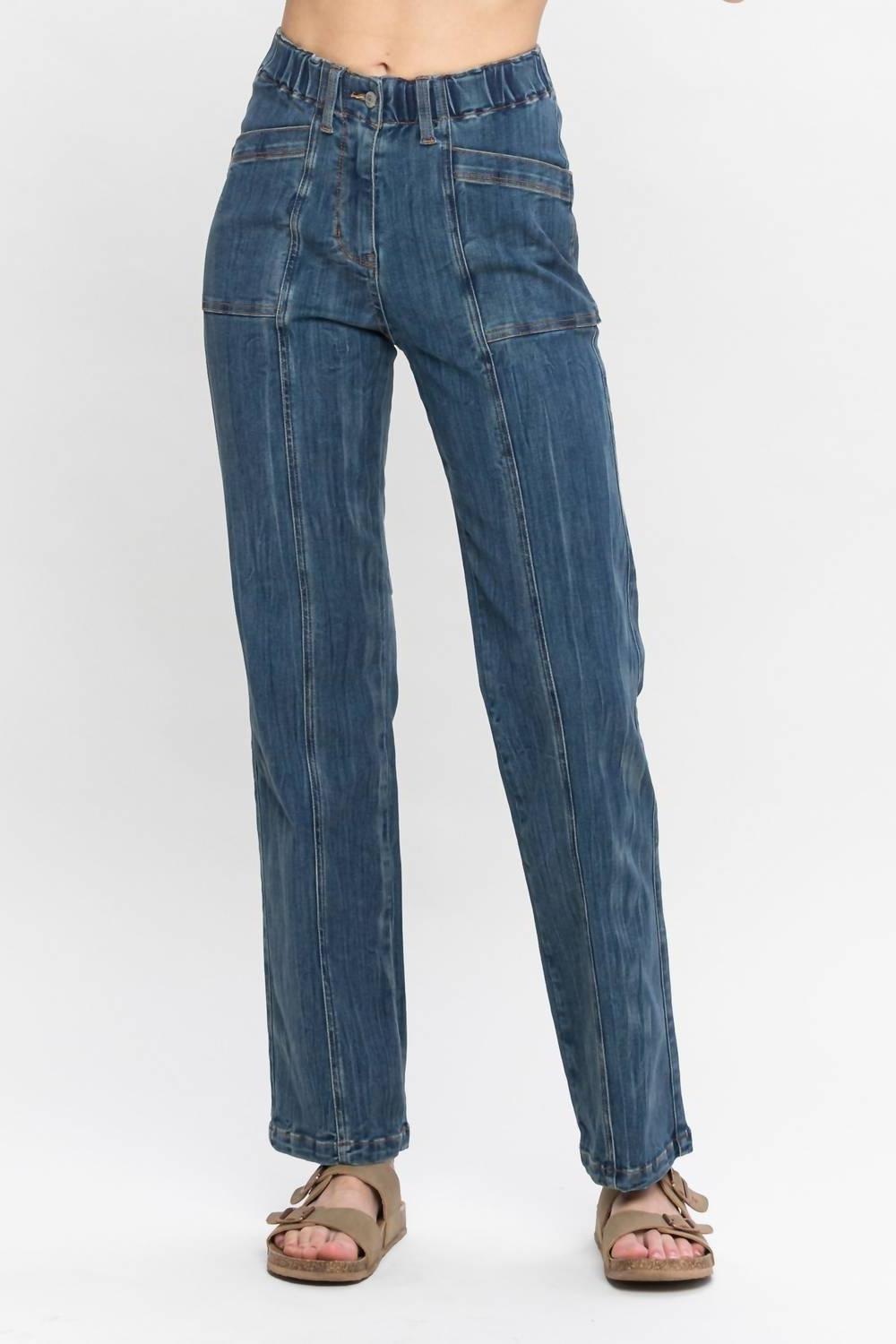 Judy Blue High Elastic Waist Vintage Straight Leg Jeans Medium Vintage Wash - $42.00