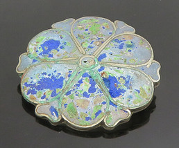 MEXICO 925 Silver - Vintage Inlaid Rustic Turquoise Flower Brooch Pin - BP9550 - £31.99 GBP