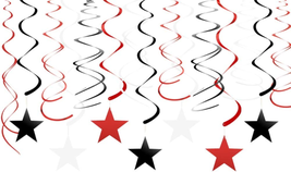 Red Black White Star Hanging Swirl Decorations Stars Streamers Foil Swir... - £12.07 GBP