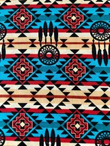 Southwest Pattern  Native Dream Catcher - Turquoise &amp; Beige Cotton Fabric 1/2 yd - £3.76 GBP