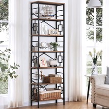 Homissue Tall Bookshelf, 84 Inch Industrial Bookshelf With Metal Frame, ... - £130.28 GBP