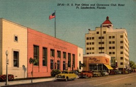 Us Post Office And Governors Club Hotel, Ft. Lauderdale, Fl Linen Postcard BK58 - £3.17 GBP