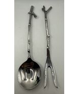 Michael Aram Twig Nickel Plated Silver Serving Set Salad Fork &amp; Spoon - $686.67 MXN