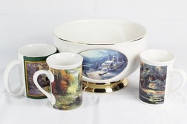 Thomas Kinkade Painter of Light Set of  Ceramic Bowl w/ 3  Cups Mugs - $39.59