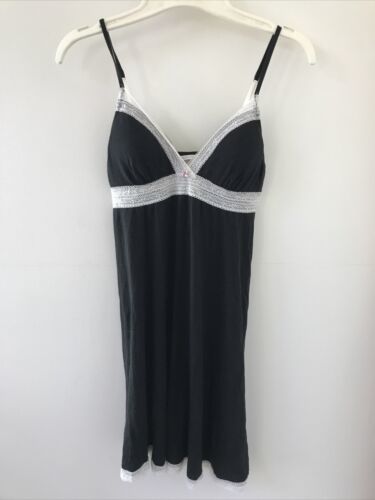 Primary image for Victorias Secret Black White Lace Padded Camisole Babydoll Empire Nightgown S