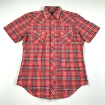 Vintage VIP Western Shirt Mens M Red Blue Plaid Pearl Snaps Short Sleeve Rodeo - £14.61 GBP