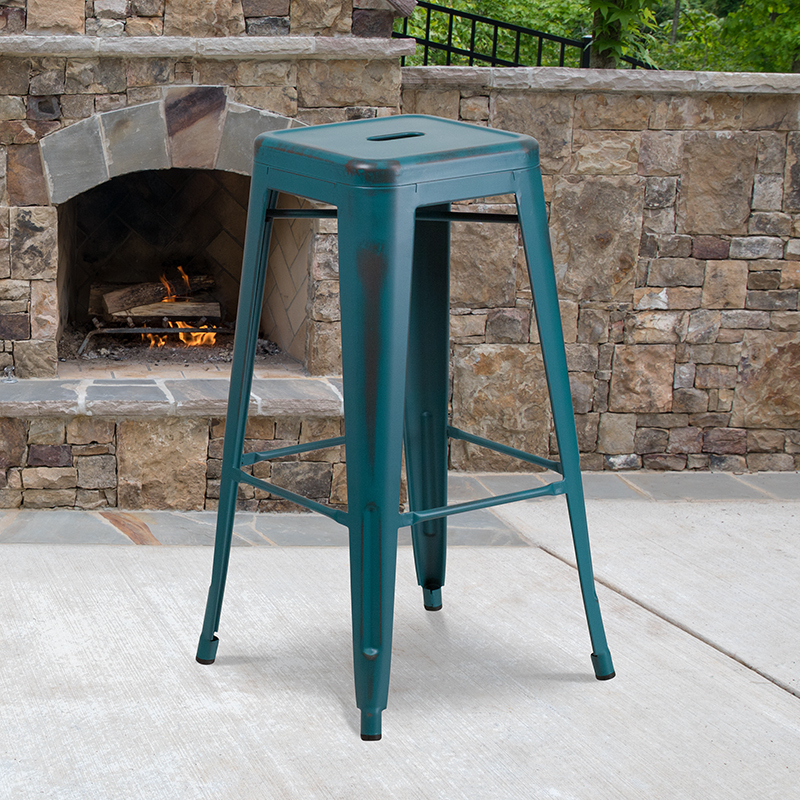 Distressed Blue-TL Metal Stool ET-BT3503-30-KB-GG