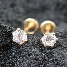 Pair of 14Kt. Yellow Gold Clear Round CZ Earring with Screw Back - $59.95