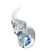 Elephant Art Glass Figurinew Hand Blown Blue Bubble Paperweight Murano S... - $12.38