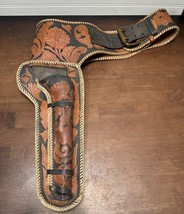 Vtg Western Leather gun Holster &amp; Belt Hand Made Hand Tooled 44/357 long... - £51.66 GBP