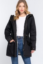 Women&#39;s Black Fleece Lined Fur Hoodie Utility Jacket (M) - $50.49