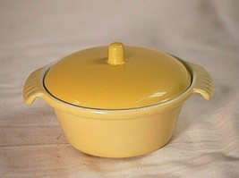 Yellow Enameled Cast Iron Salesman Sample or Individual Covered Casserole Dish - £98.91 GBP