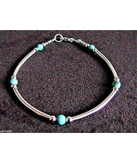 Turquoise &amp; Sterling Silver Tube Style Bracelet 925 SS 6&quot;, 6.5&quot;, 7&quot;, 7.5... - $16.83+