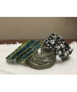 Lot of 3 Glass Seed Bead Bracelets Adjustable Memory Wire 5X Boho Coil Wrap - £19.33 GBP