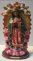 GUADALUPE VIRGIN MARY CHERUB CROWN FLOWER ROSE PRAY RELIGIOUS FIGURINE - $40.58