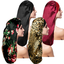 4 Pieces Satin Sleep Cap for Long Hair and Dreadlock, Extra Large 2 PCS Solid Co - £12.09 GBP