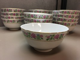Set of 20 Porcelain Soup Rice Bowls Pink Flower Floral Pattern Gilt Rims... - $148.49