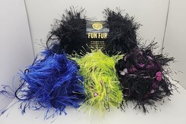 Discontinued Lion Brand 2 Fun Fur, 1 Fancy Fur, 1 Fur Ever Moda Dea Yarn Skeins - £9.56 GBP