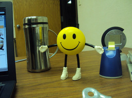 Stress Relief Ball ~ &quot;Mr. Happy&quot; Smiley Face Squeeze Ball w/Adjustable Arms/Legs - £5.35 GBP