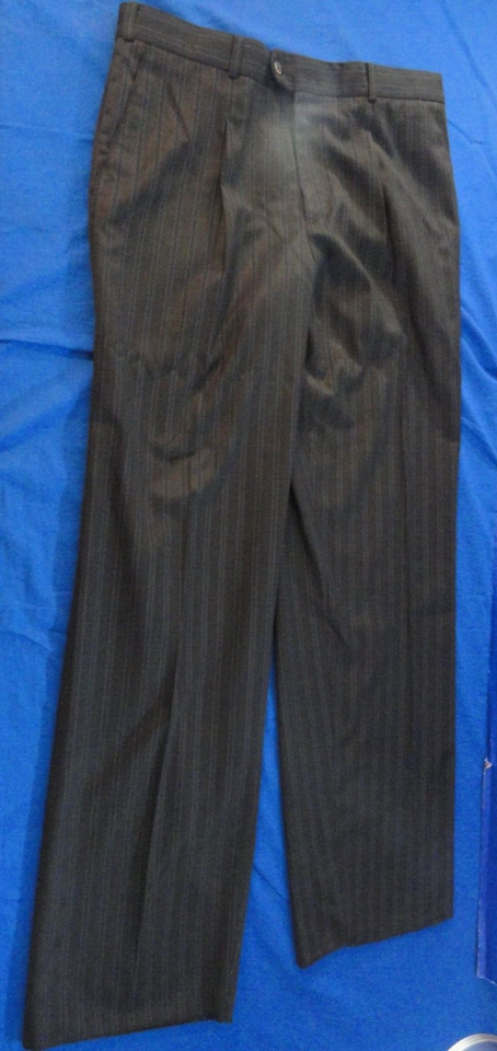 CLASSIC FASHION PLEATED BLACK STRIPED FORMAL WORK MEN&#39;S DRESS PANTS 36X34 - $19.78