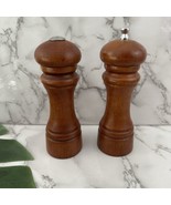 Mr Dudley Vintage Wood Salt Shaker and Pepper Grinder Set Silver Trim Ki... - $26.72