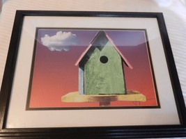 Multicolored Bird House Lithograph Print by Joyce O&#39;neill Framed and Matted - £38.87 GBP