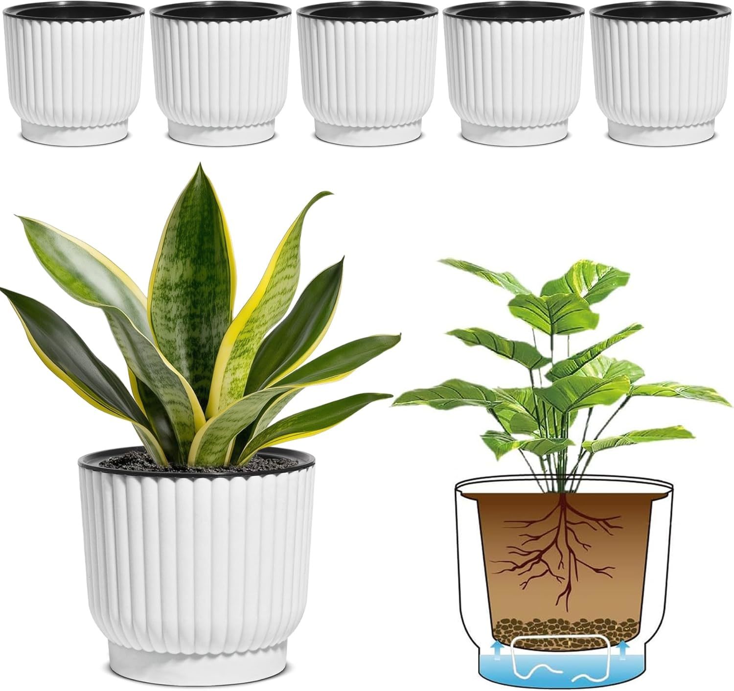 T4U 6 Inch Self Watering Pots For Indoor Plants, 6 Pack Plant, 6 Pack, 6... - $32.99