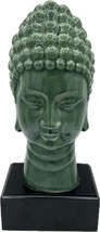 Vintage Green Ceramic Buddha Kwan Quan Yin Head Statue Black Base-12&quot; Fi... - $18.99