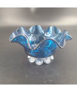 Vintage Blue Glass Blown Handkerchief Bowl 8 Clear Feet 6 Inch - €17,49 EUR