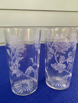 Tiffin Glass tumblers Aster etch 2 flat tumblers, slightly panelled,  5&quot; elegant - £15.63 GBP