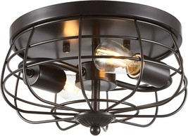 Dark Bronze 2-Light Industrial Flush Mount Ceiling Light Fixture From Vonluce, - £41.55 GBP