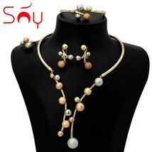 Sunny Jewelry Costume Set Lucky Ball Three Tone Earrings Necklace Bracelet Ring  - £43.06 GBP