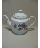 Tea Pot Leling China Light &amp; Dark Pink Roses Green Leaves Gold Details 5... - $9.95