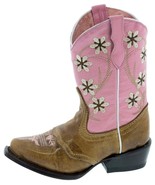 Kids Girls Leather Western Boots Pink Leather Flowers Snip Toe Ranch Size 8 - €47,28 EUR