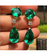 14k Yellow Gold Plated 4Ct Pear Cut Simulated Green Emerald Drop/Dangle ... - $104.08