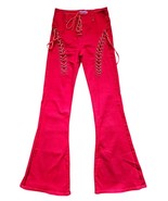 Edikted Pants Womens Size S Red Lace Up Bell Bottom Flared Leg Bolo Y2K ... - $52.11 CAD