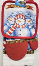 3pc Kitchen Set: 1 Pot Holder, 1 Oven Mitt &amp; 1 Towel, CHRISTMAS,SNOWMEN,... - £9.60 GBP