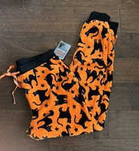 Pillow Talk  womens Halloween Black Cat Print Plush Pajama Pants New Orange S - £18.37 GBP