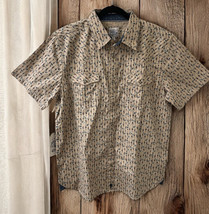 NWT Moon Shine Men Shirt Large Western Short Sleeve Pearl Snap Cotton Tan - £27.52 GBP