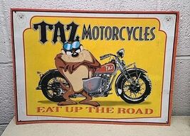 Taz Tasmanian Devil Motorcycle Metal Sign Deco 1997 EAT UP THE ROAD  17 ... - $24.89