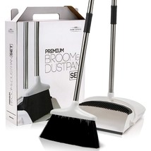 Broom And Dustpan Set For Home - Premium Long Handled Broom Dustpan Comb... - £29.88 GBP