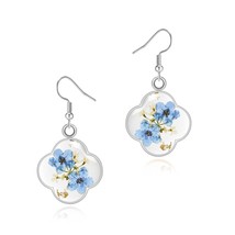 Four Leaf Clover Earrings for Women Forget Me and Queen Anne&#39;s Lace Pressed Flow - £30.54 GBP