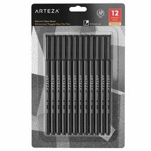 Black Fineliner Pens, Set Of 12, Ultra Fine Tip Markers, 0.4 Mm Tips, Art Suppli - £16.41 GBP
