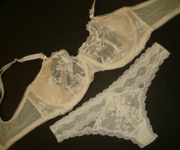 Nwt Victoria&#39;s Secret sin Forro 36D Conjunto Sujetador L Tanga Blanco Coco Con - £57.73 GBP