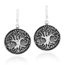 Oxidized Tree of Life Celtic Roots Sterling Silver Dangle Earrings - £17.95 GBP