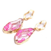 Druzy Earrings For Women Golden Vintage Shell Earring Quartzs Geometric Drop Ear - £7.69 GBP
