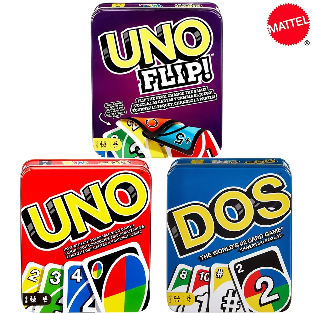 Mattel UNO DOS FLIP! Tin Box Family Card Game Entertainment Fun Poker Party - $10.95+