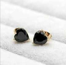 4Ct Heart Cut Black Diamond Solitaire Stud Earrings Solid 14K Rose Gold Finish - £75.74 GBP