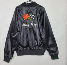 Vtg Auburn Chevy Chevrolet Corvette Stingray Shiny Black Satin Mens Jacket Sz XL - £59.00 GBP